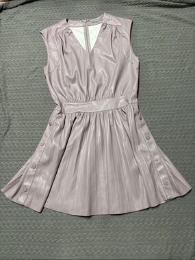 Tart Lavender Faux Leather Pleated Midi Dress